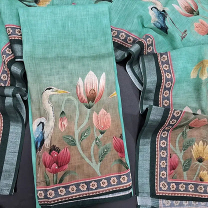 Turquoise green digital printed semi linen salwar material jl250517-Neidhal