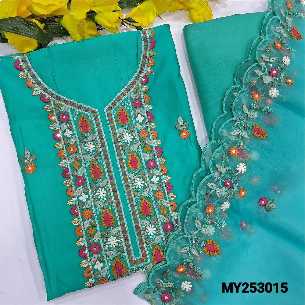 Turquoise green fancy silk cotton salwar material my253015-Neidhal