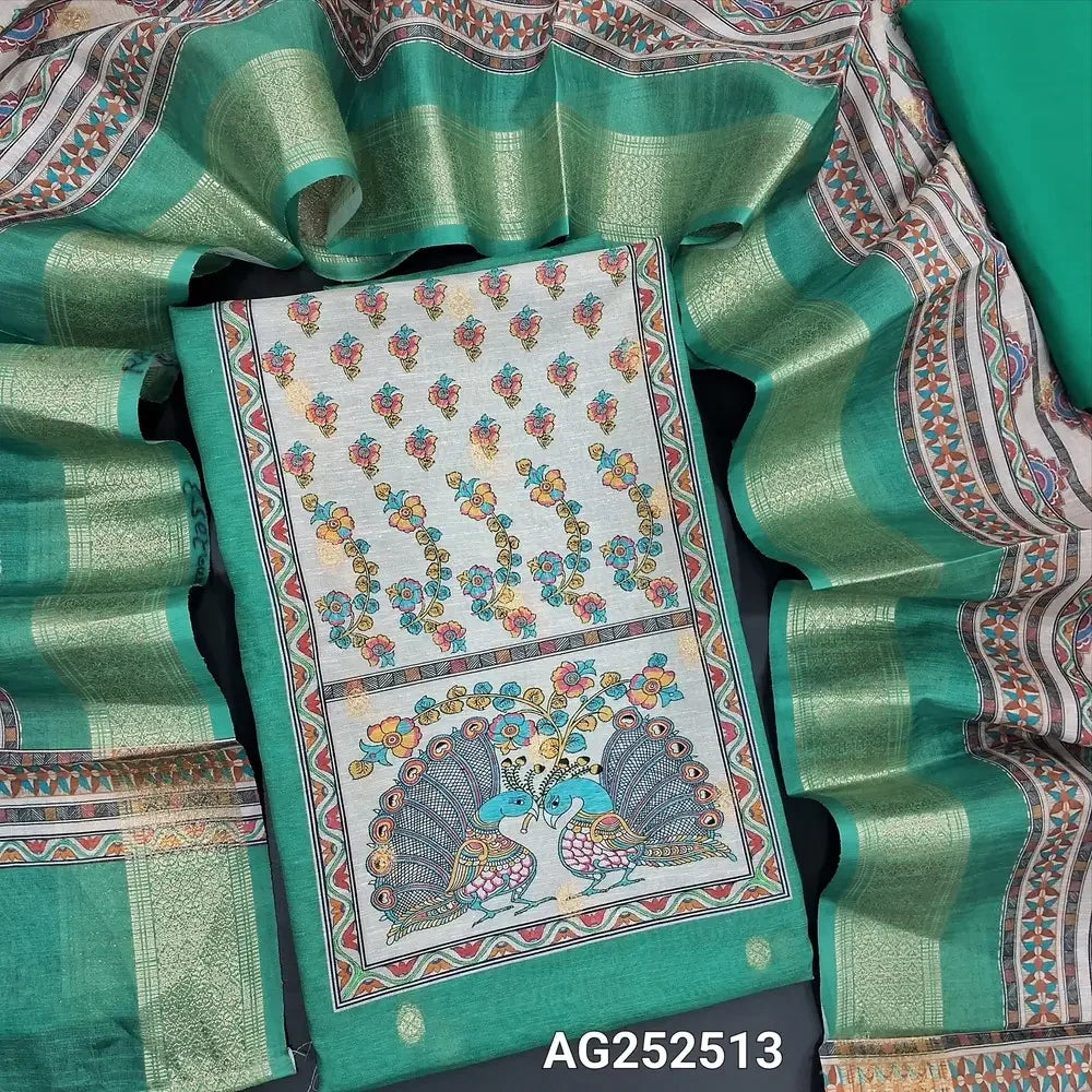 Turquoise green fancy slub silk cotton salwar material ag252513 Neidhal