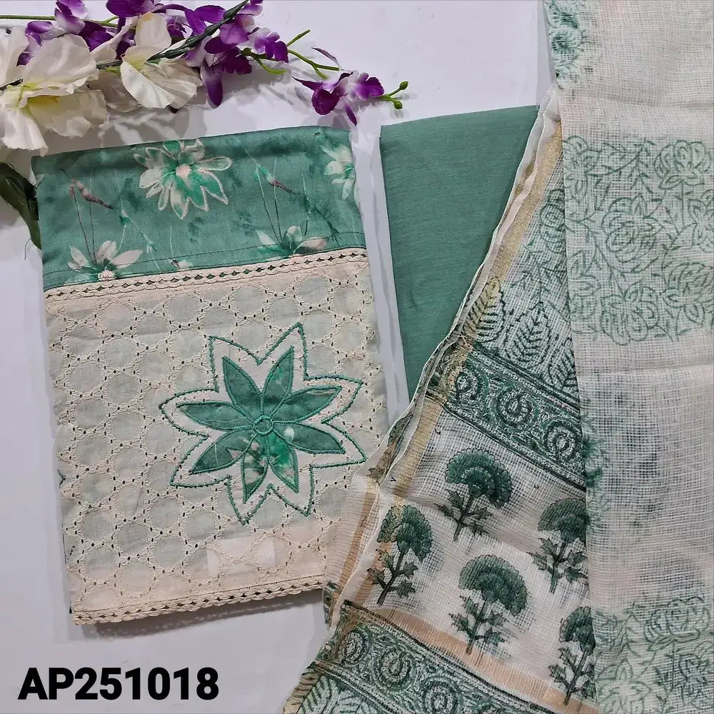 Turquoise green floral printed satin cotton salwar material ap251018-Neidhal