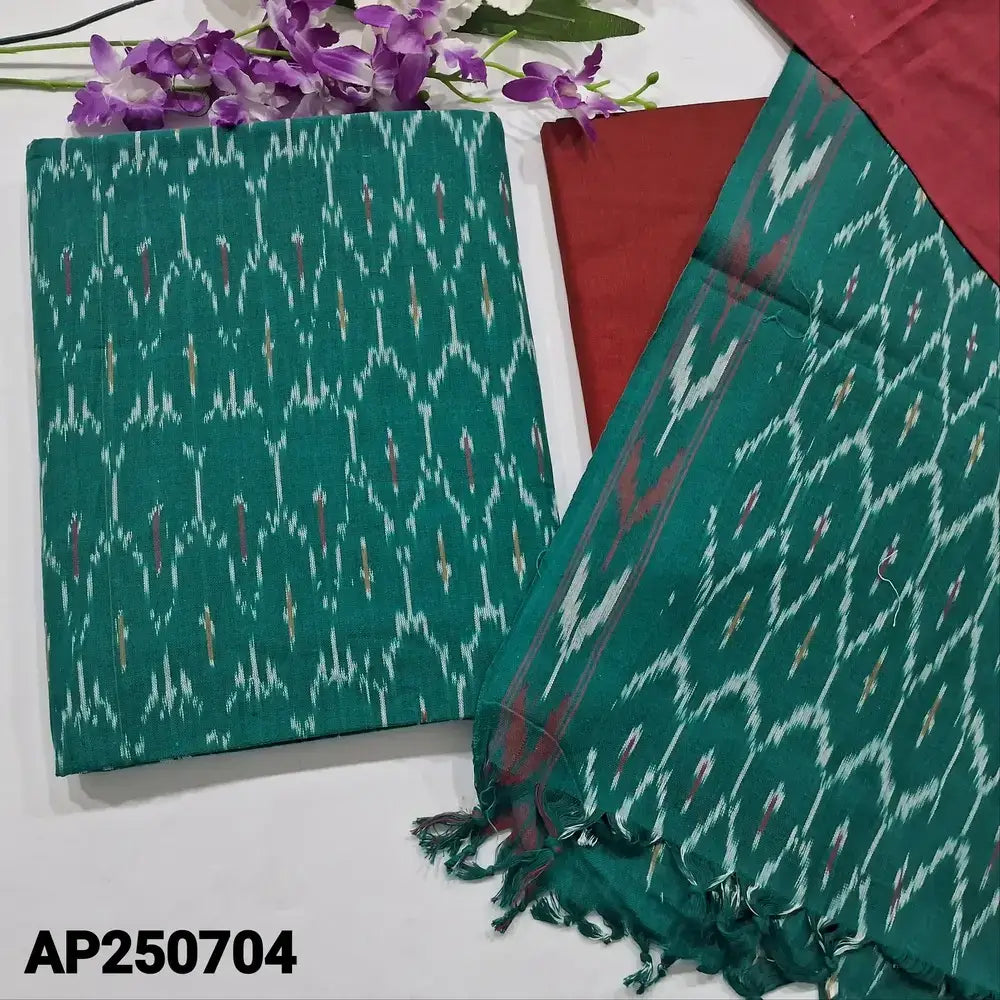 Turquoise green handloom cotton salwar material ap250704-Neidhal