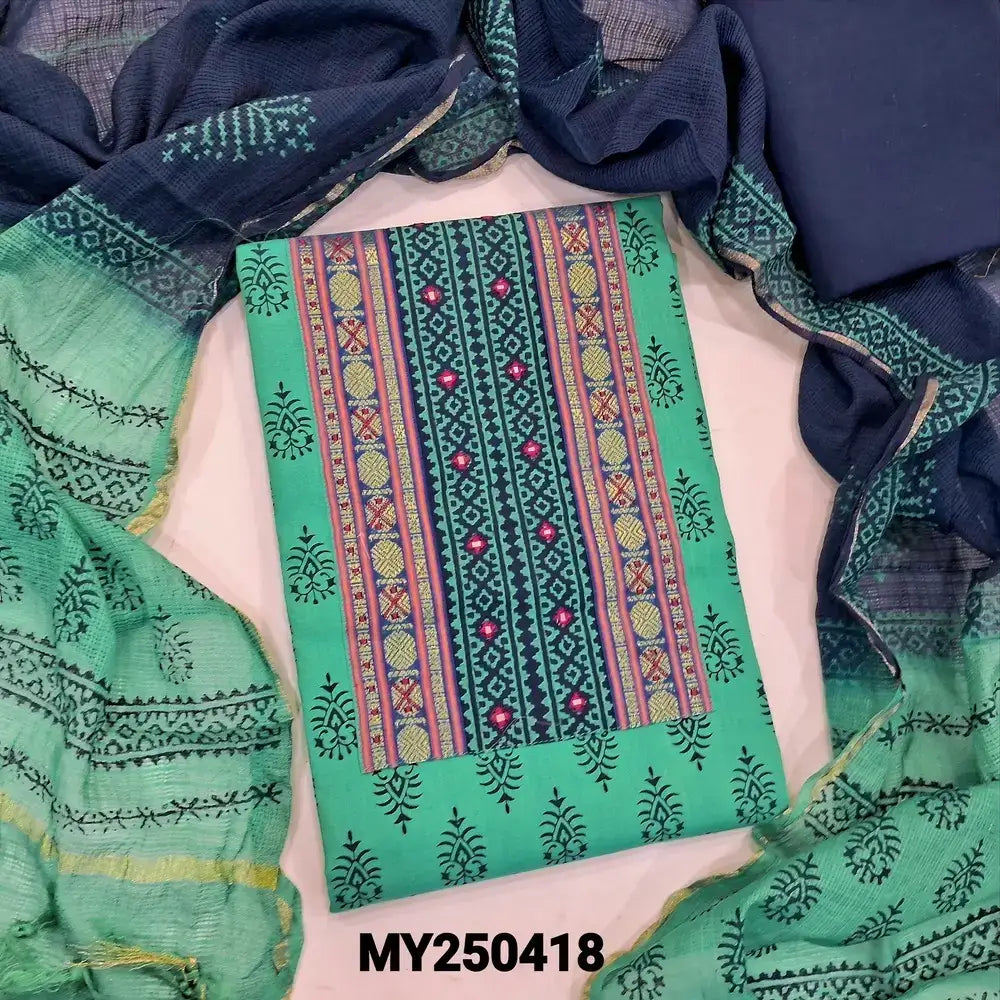 Turquoise green handloom cotton salwar material my250418-Neidhal