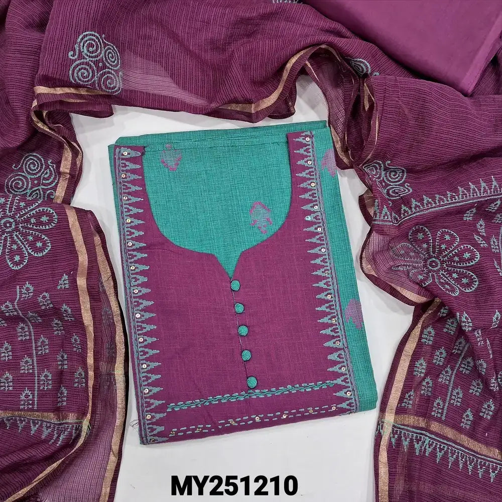 Turquoise green handloom cotton salwar material my251210-Neidhal