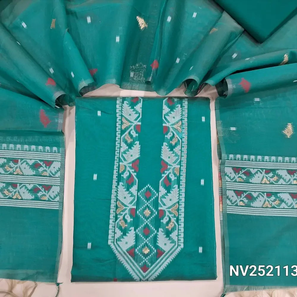 turquoise green premium silk cotton unstitched salwar material nv252113-Neidhal
