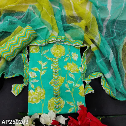 Turquoise green printed cotton salwar material ap250203-Neidhal