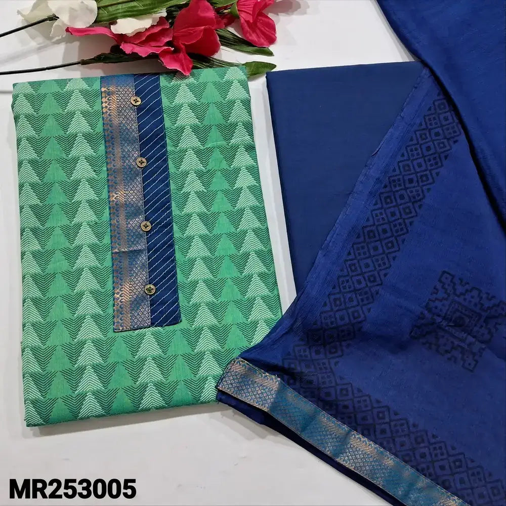 Turquoise green printed handloom cotton salwar material mr253005-Neidhal