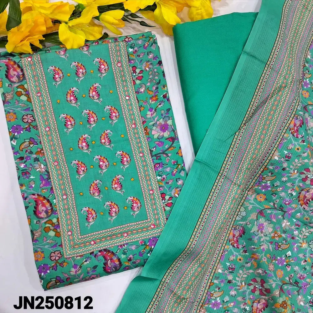 Turquoise green printed premium satin cotton salwar material jn250812-Neidhal