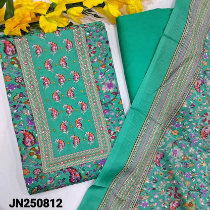 Turquoise green printed premium satin cotton salwar material jn250812-Neidhal