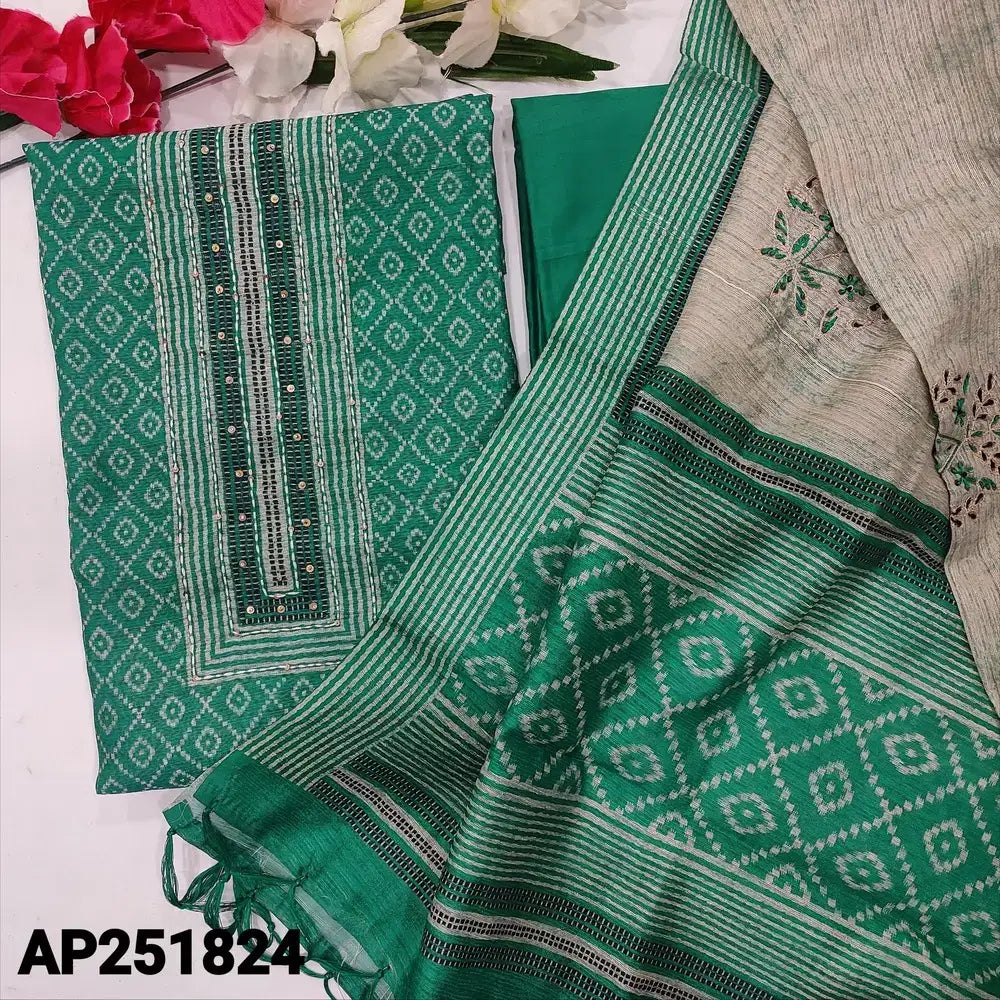 Turquoise Green Printed Silk Cotton Salwar Material AP251824- Neidhal