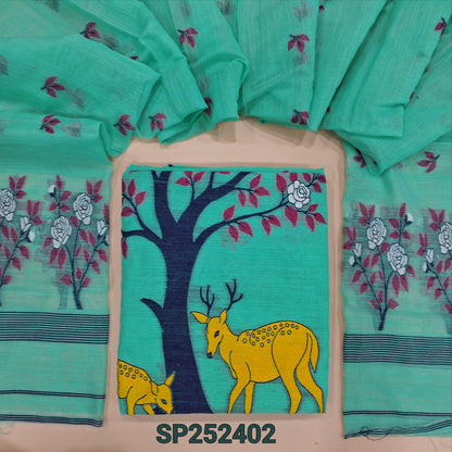 Turquoise green slub silk cotton salwar material SP252402-Neidhal