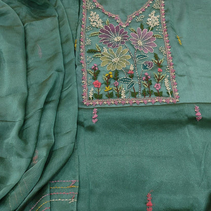Turquoise green tissue organza salwar material ap251904-Neidhal