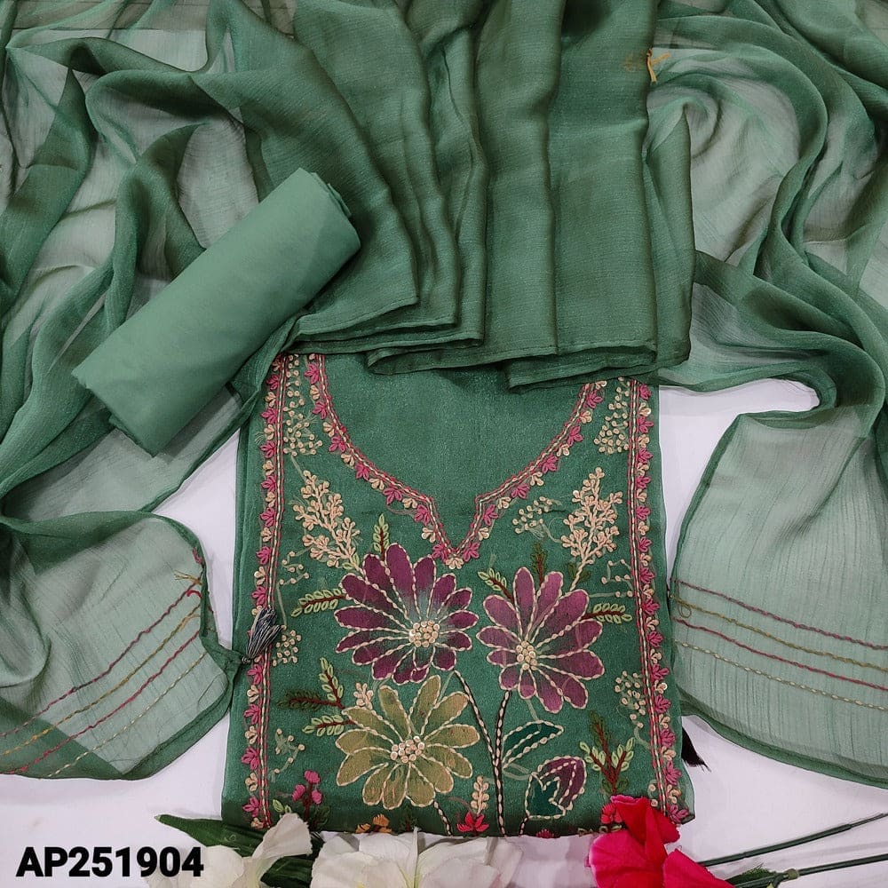 Turquoise green tissue organza salwar material ap251904-Neidhal