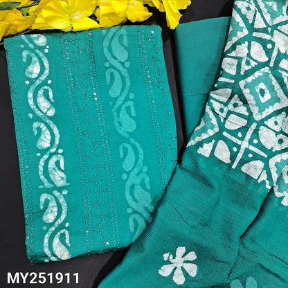 Turquoise green wax batik satin cotton salwar material my251911-Neidhal