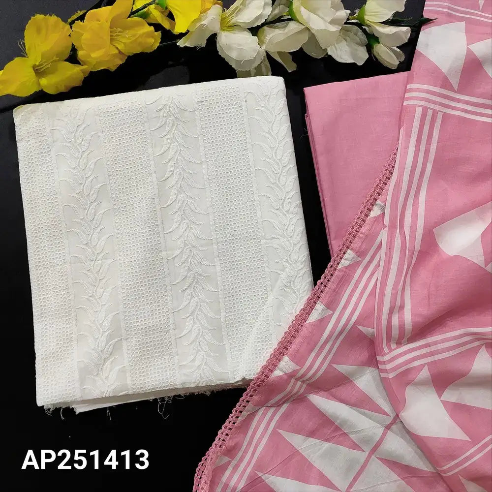 White chikankari embroidered cotton salwar material ap251413-Neidhal