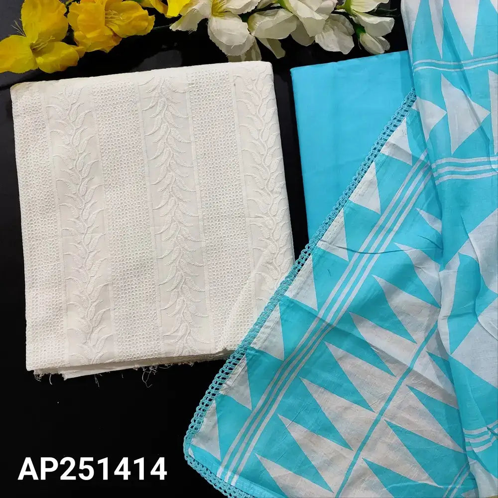White chikankari embroidered cotton salwar material ap251414-Neidhal
