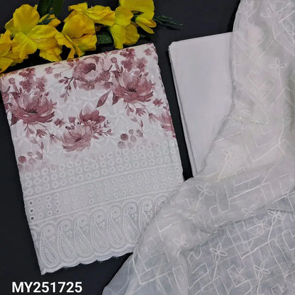 White chikankari embroidered floral printed cotton salwar material my251725-Neidhal