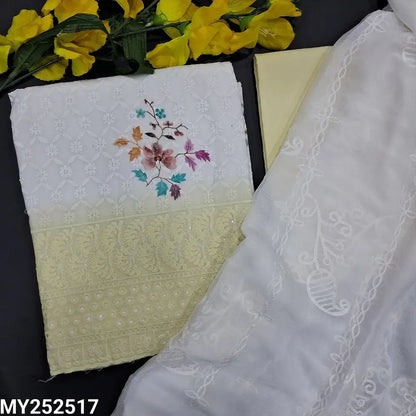 White chikankari embroidered floral printed cotton salwar material my252517-Neidhal