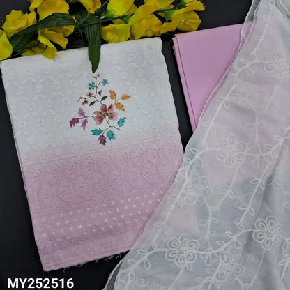 White chikankari embroidered floral printed cotton salwar material my252516-Neidhal