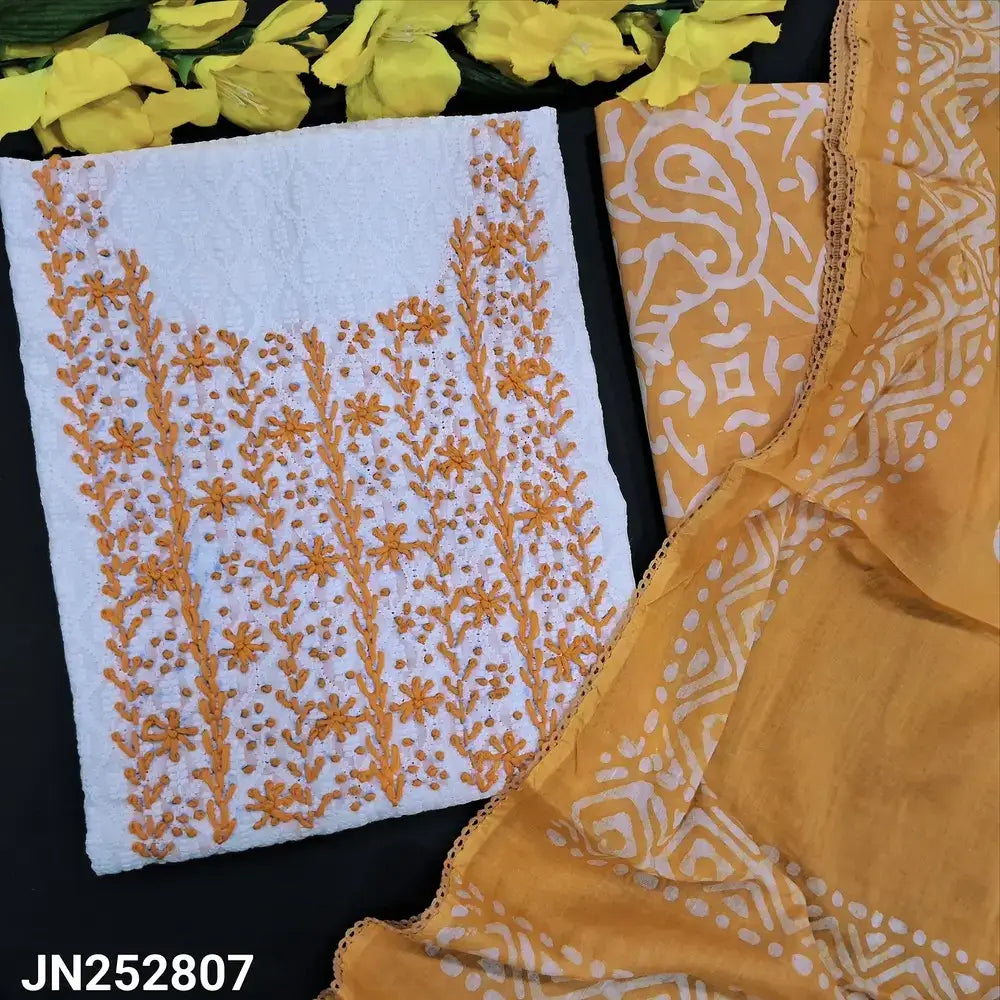 White chikankari embroidered pure cotton salwar material jn252807-Neidhal