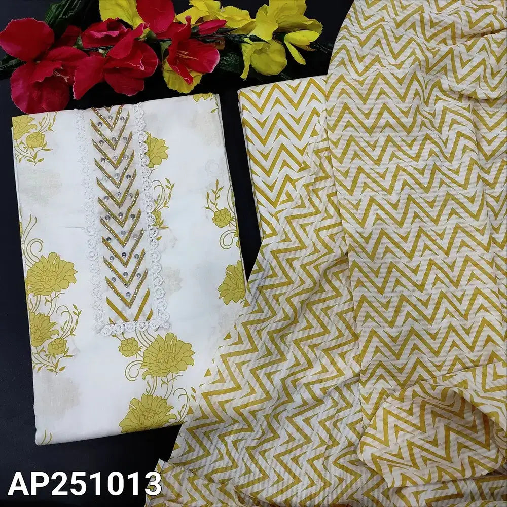 White floral printed cotton salwar material ap251013-Neidhal