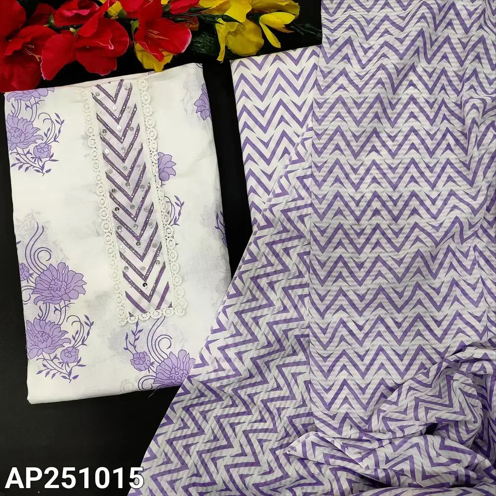 White floral printed cotton salwar material ap251015-Neidhal