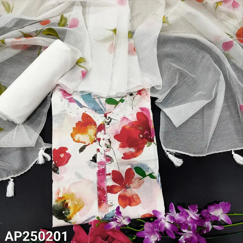 White multi color floral printed mul cotton salwar material ap250201-Neidhal