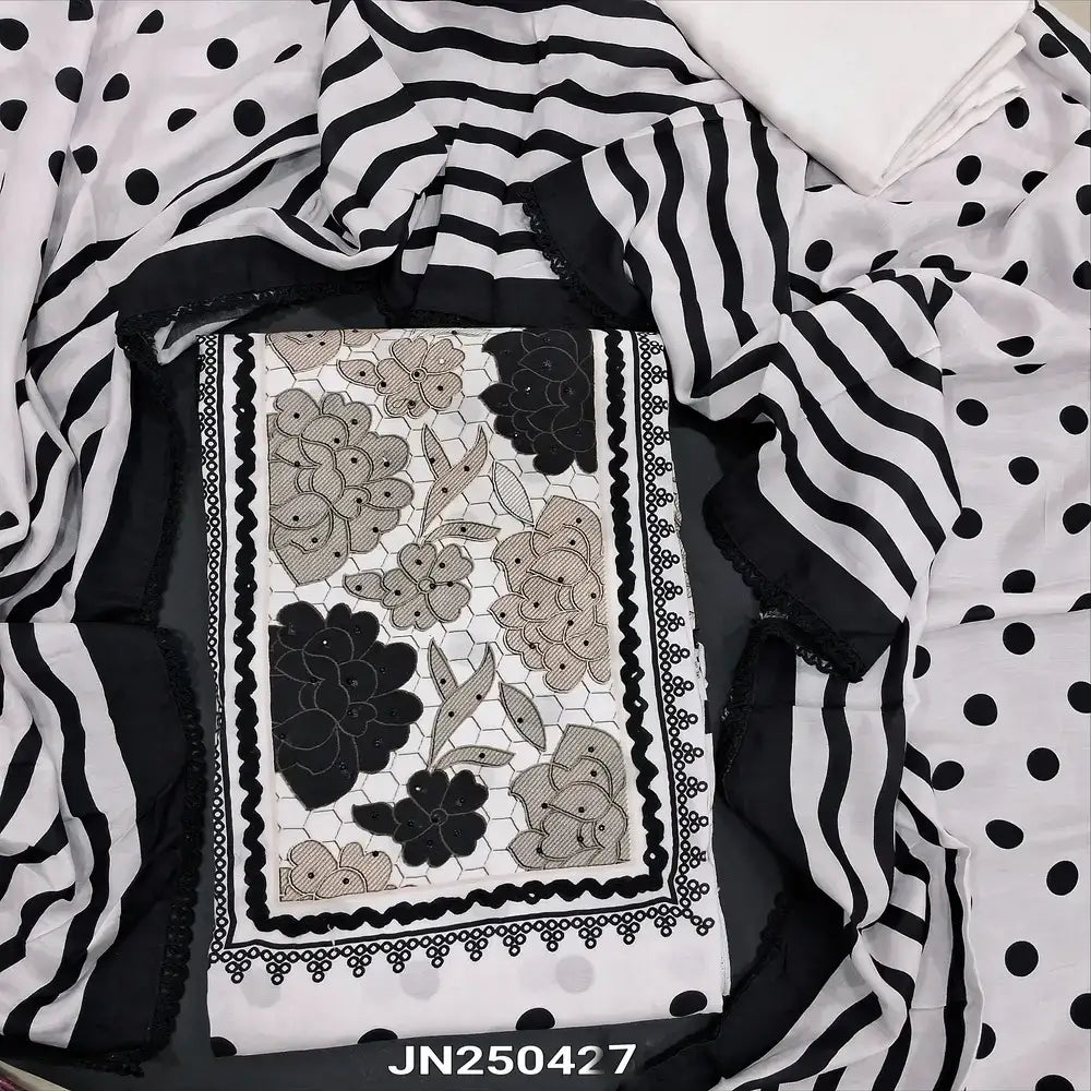 White polka printed pure maslin silk semi stitched salwar material jn250427-Neidhal