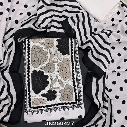 White polka printed pure maslin silk semi stitched salwar material jn250427-Neidhal