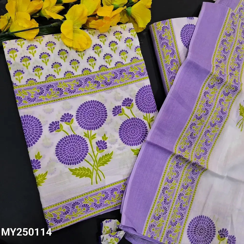 White printed cotton salwar material my250114-Neidhal