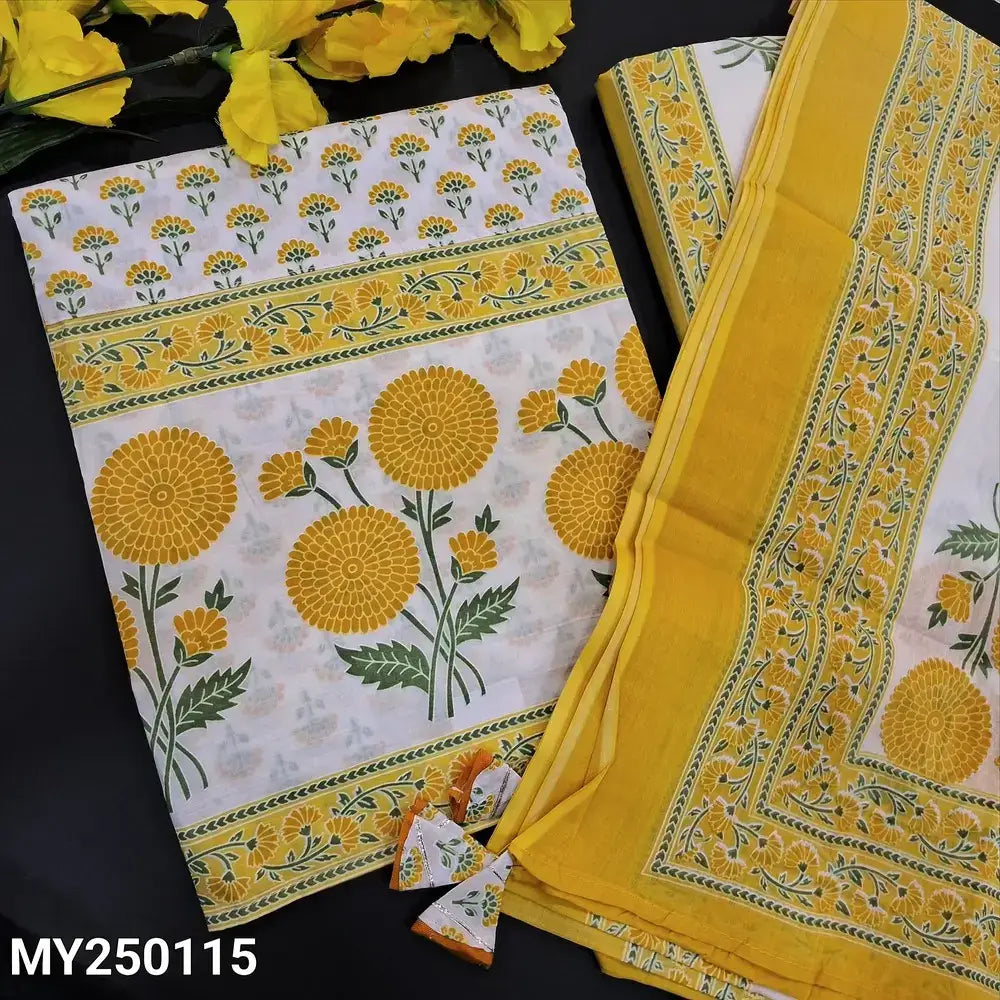 White printed cotton salwar material my250115-Neidhal