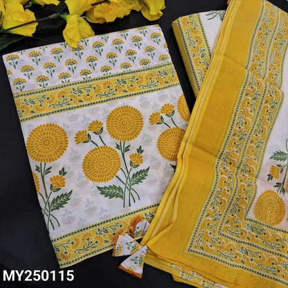 White printed cotton salwar material my250115-Neidhal