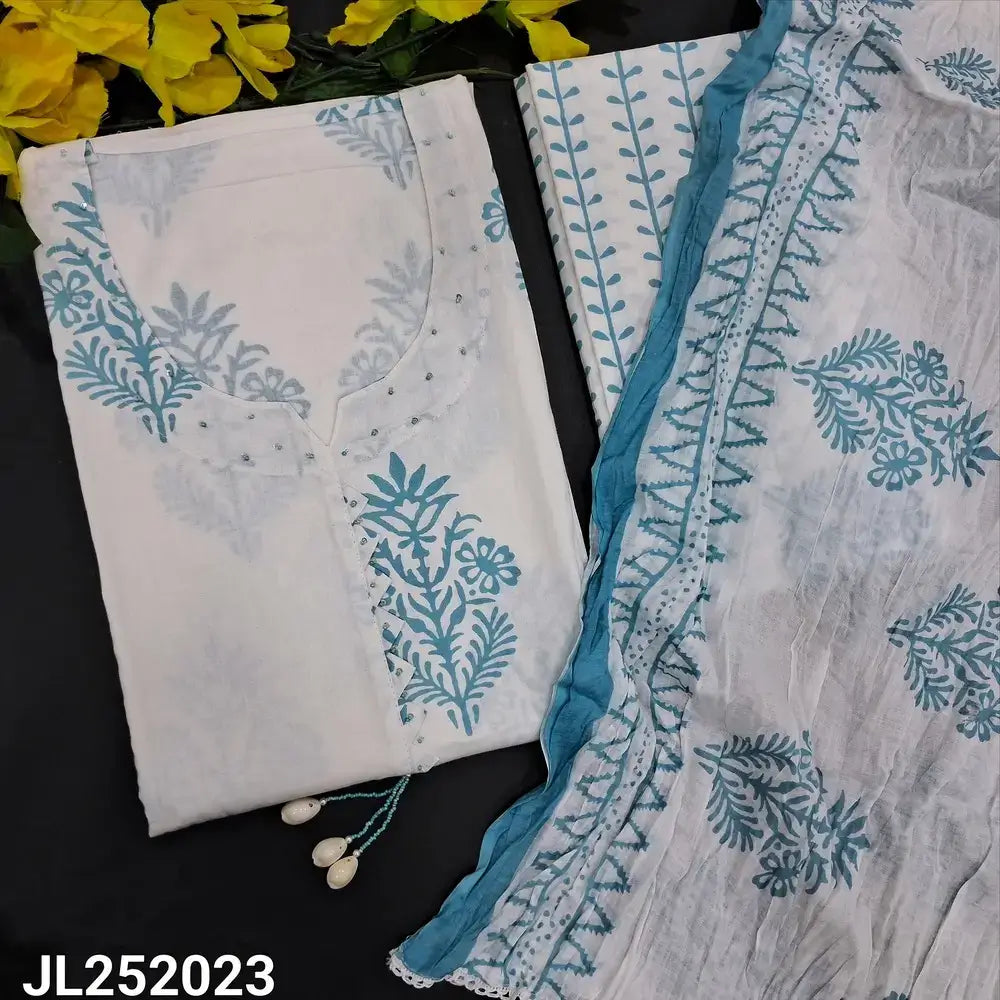 White printed pure soft cotton salwar material jl252023-Neidhal
