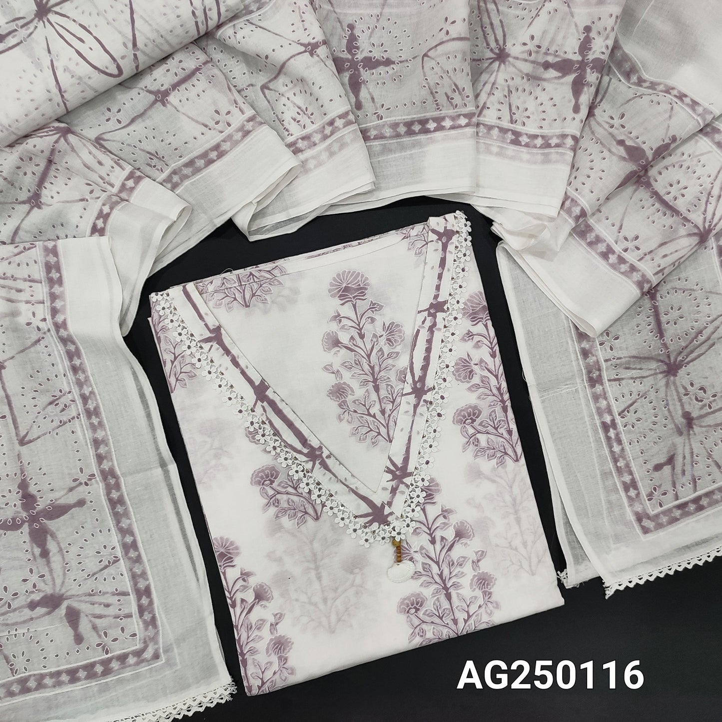 White printed soft cotton salwar material ag250116 Neidhal