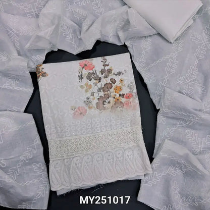White self embroidered floral printed cotton salwar material my251017-Neidhal