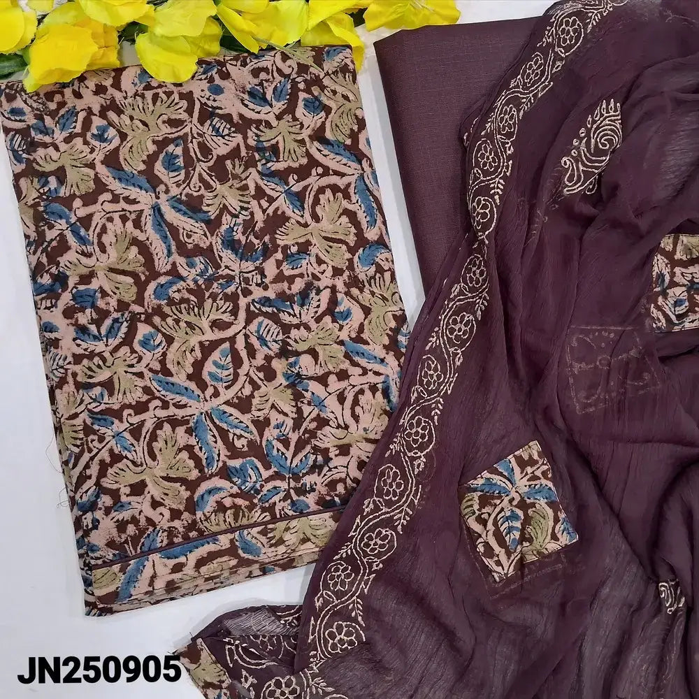 Wine purple kalamkari block printed pure cotton salwar material jn250905-Neidhal