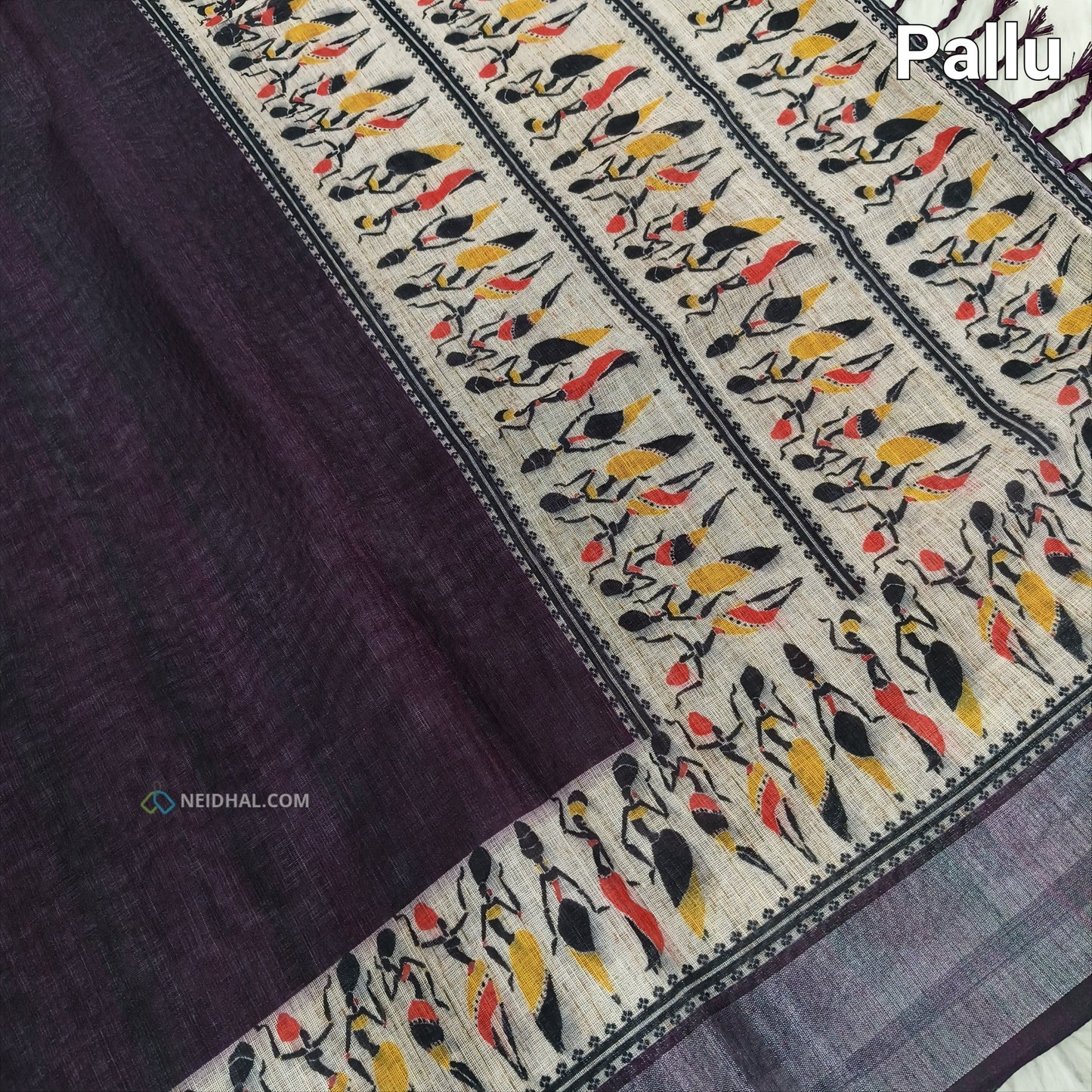 wine purple semi linen saree ns59-Neidhal