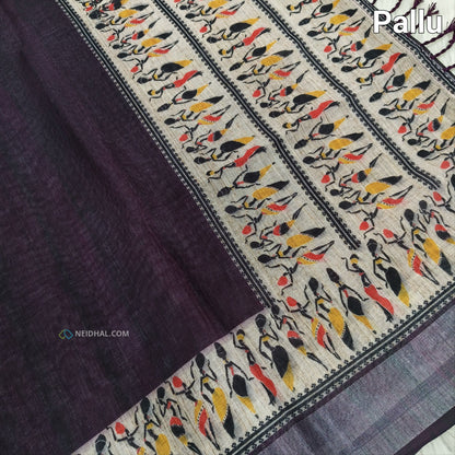 wine purple semi linen saree ns59-Neidhal