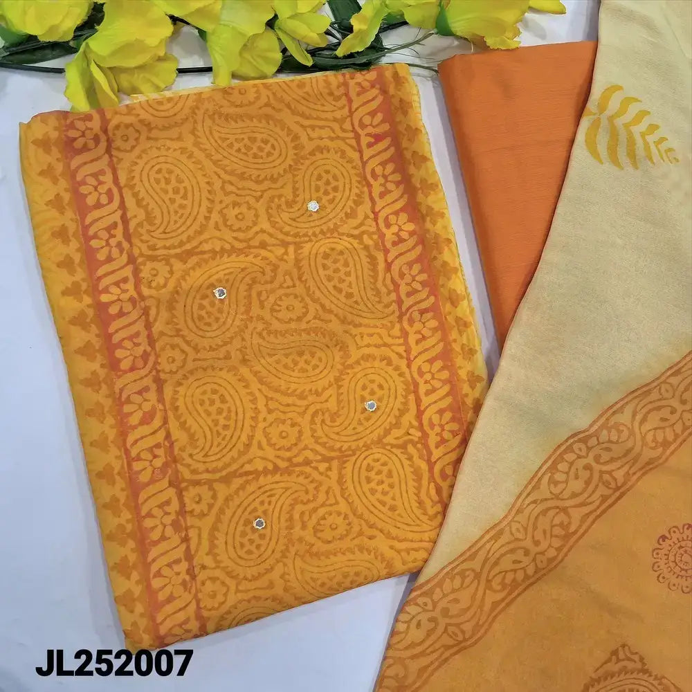 Yellow block printed semi georgette salwar material jl252007-Neidhal
