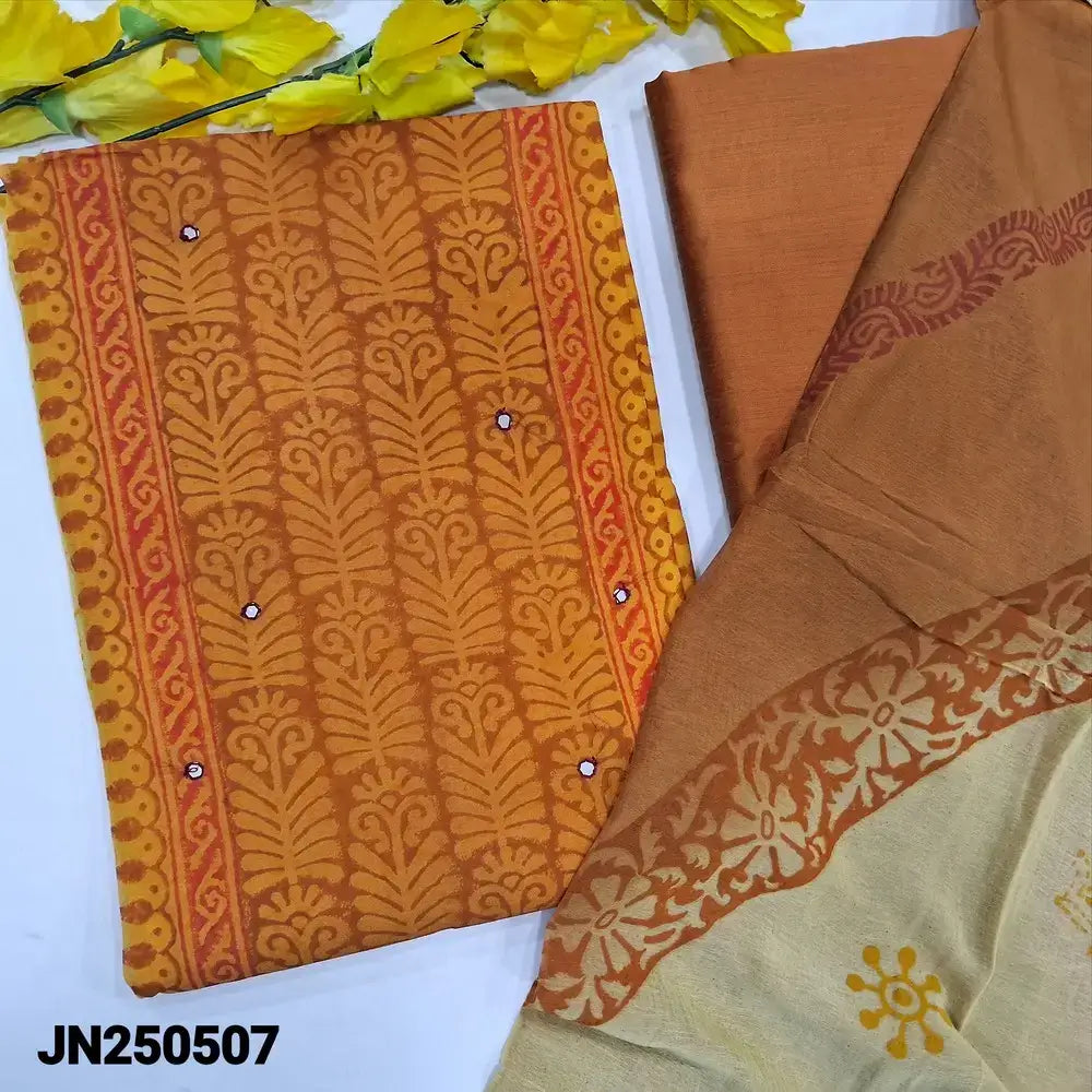 Yellow block printed semi georgette salwar material jn250507-Neidhal