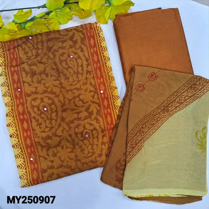 Yellow block printed semi georgette salwar material my250907-Neidhal