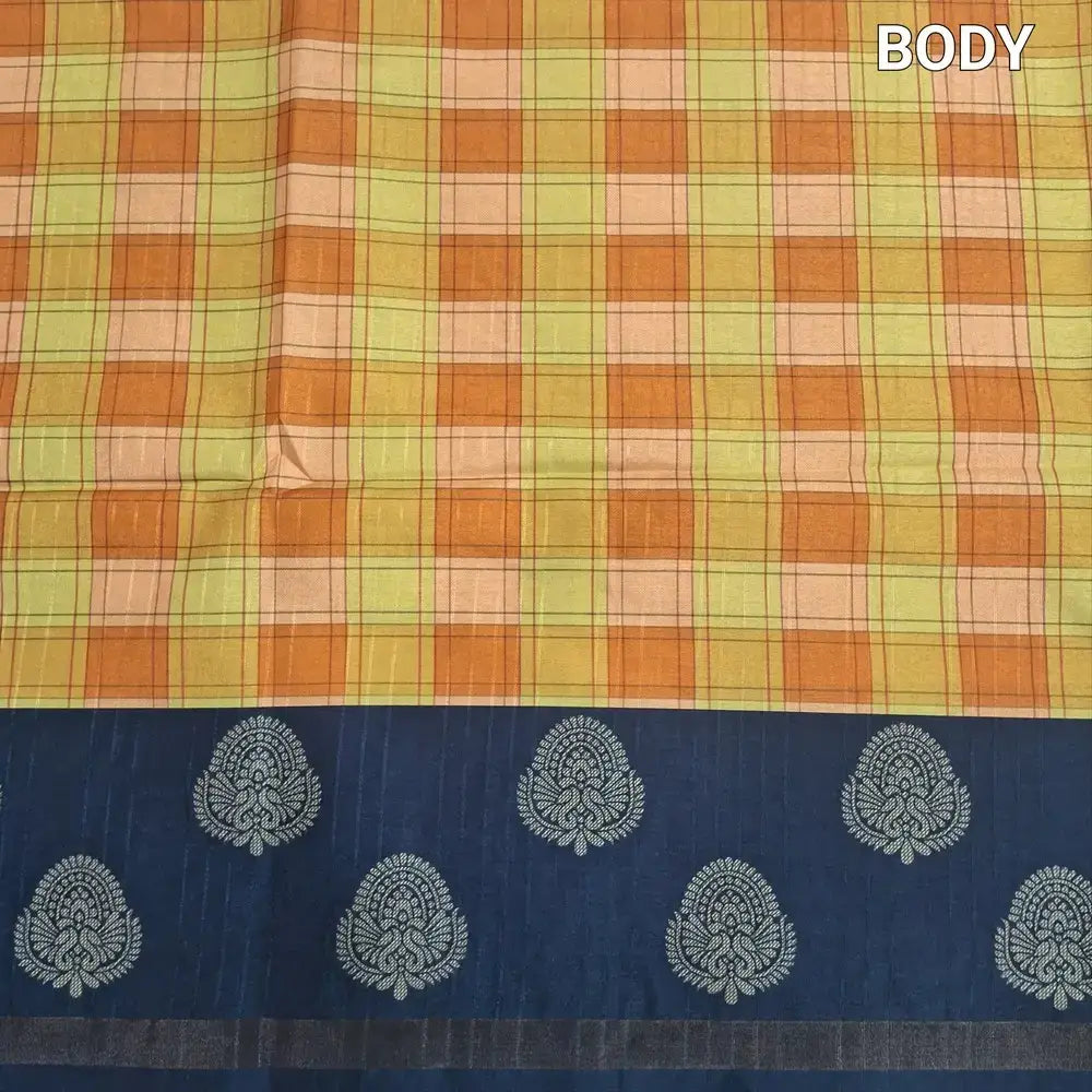 Yellow checkered printed chappa silk saree ns228-Neidhal