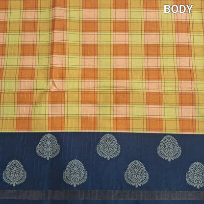 Yellow checkered printed chappa silk saree ns228-Neidhal