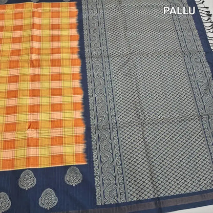 Yellow checkered printed chappa silk saree ns228-Neidhal