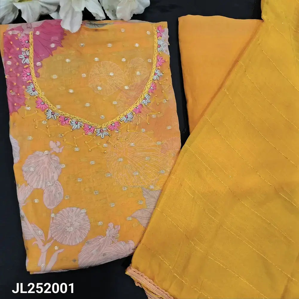 Yellow floral printed pure organza salwar material jl253001-Neidhal