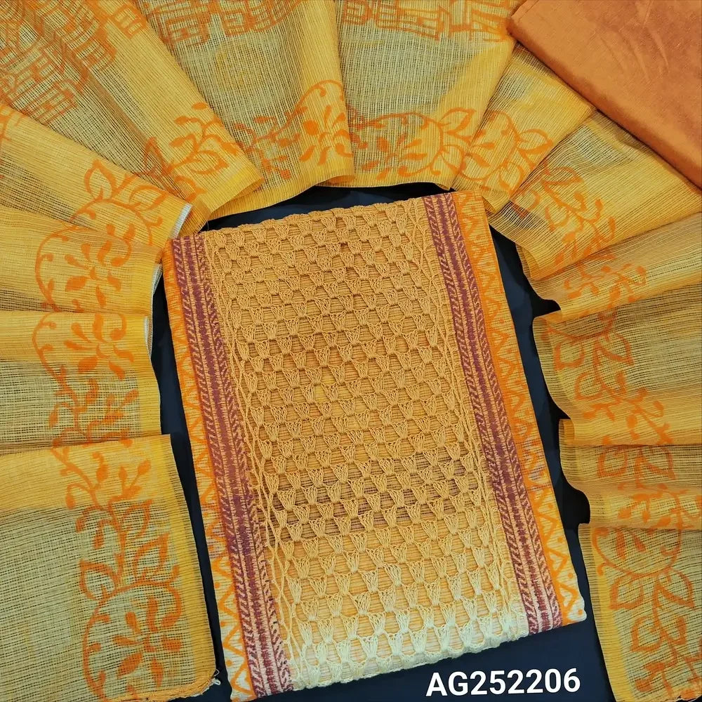 Yellow hand block printed premium super net salwar material ag252206 Neidhal