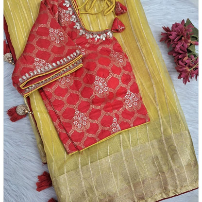 Yellow organza saree ns225-Neidhal
