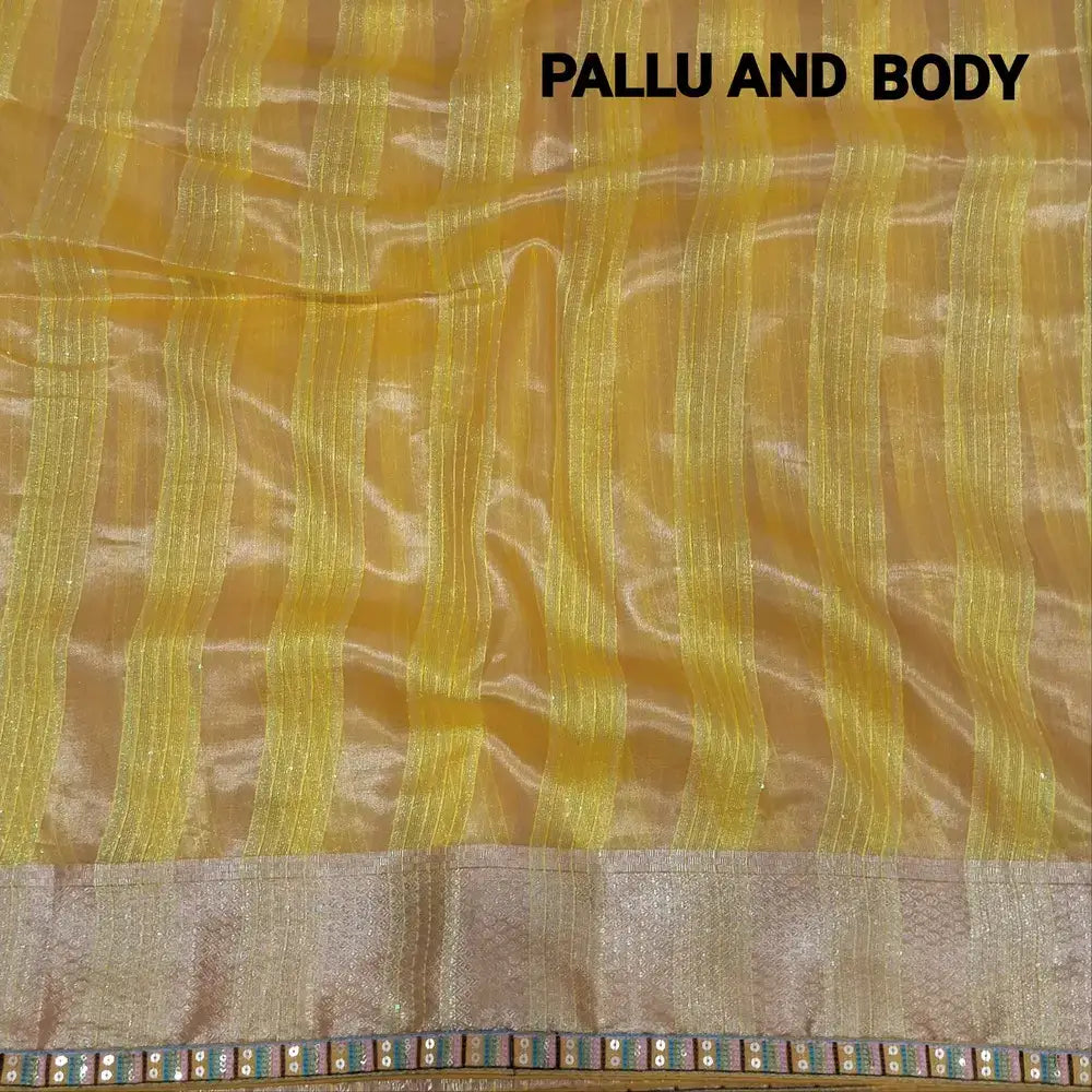 Yellow organza saree with zari borders ns182-Neidhal