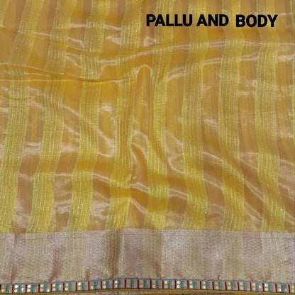 Yellow organza saree with zari borders ns182-Neidhal