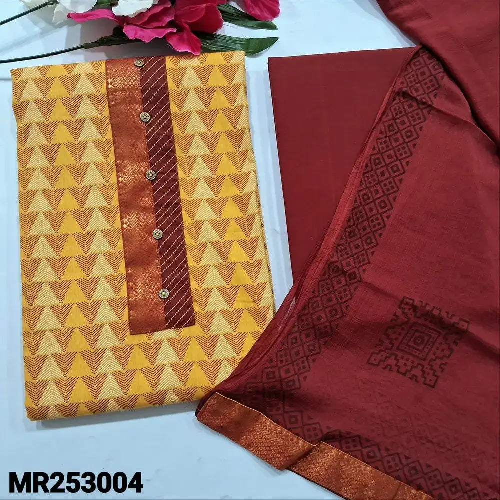 Yellow printed handloom cotton salwar material mr253004-Neidhal