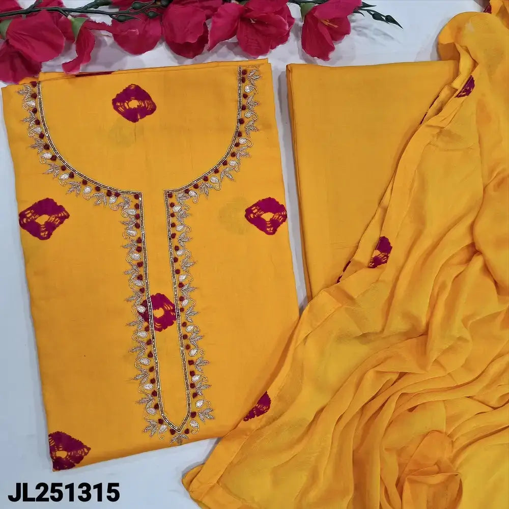 Yellow satin cotton salwar material jl251315-Neidhal